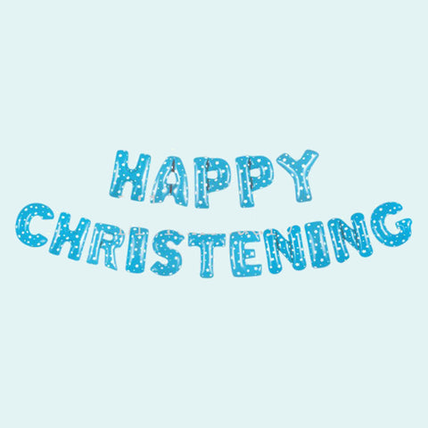 15" Blue Polkadots Happy Christening Letter Foil