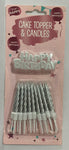 Spiral Candles Silver w/ Happy Birthday mini topper