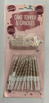 Spiral Candles Silver w/ Happy Birthday mini topper